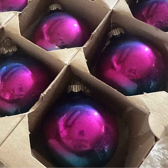 VTG Shiny Brite RARE Mercury Glass Christmas Ornaments Blue Pink Ombre Box 12 - Picture 7 of 12